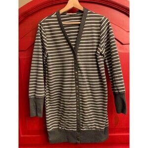 Hipster Row Size Medium Gray and White Stripe Cardigan with Lots of Buttons EUC